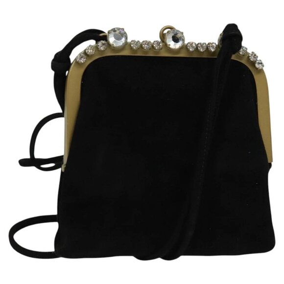 Miu Miu Shoulder Pouch Suede Black Gold Auth 120859 - Picture 1 of 16